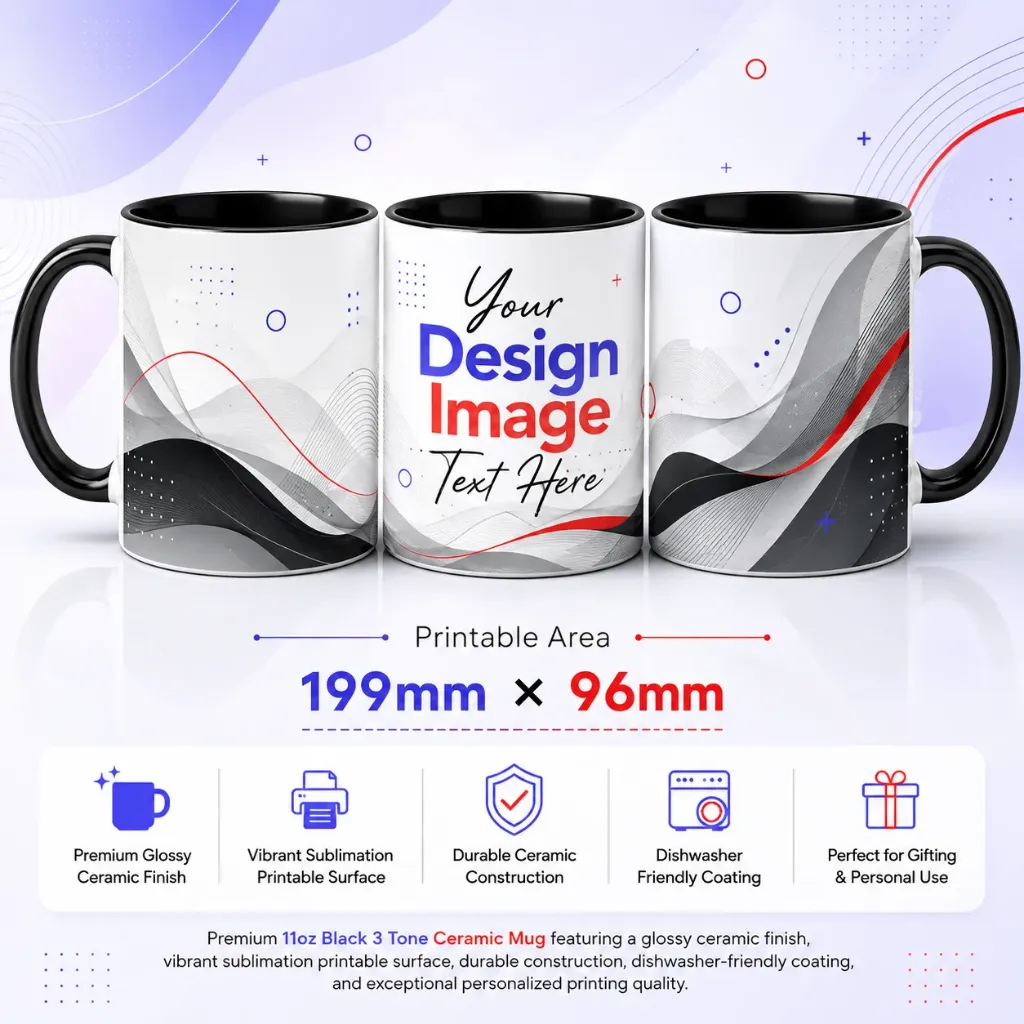 11oz 3 Tone Ceramic Mug (Black)